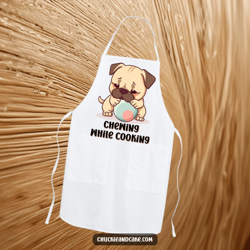 Funny apron featuring a Bullmastiff dog gently nudging a bouncing ball, perfect for active kitchen adventures.