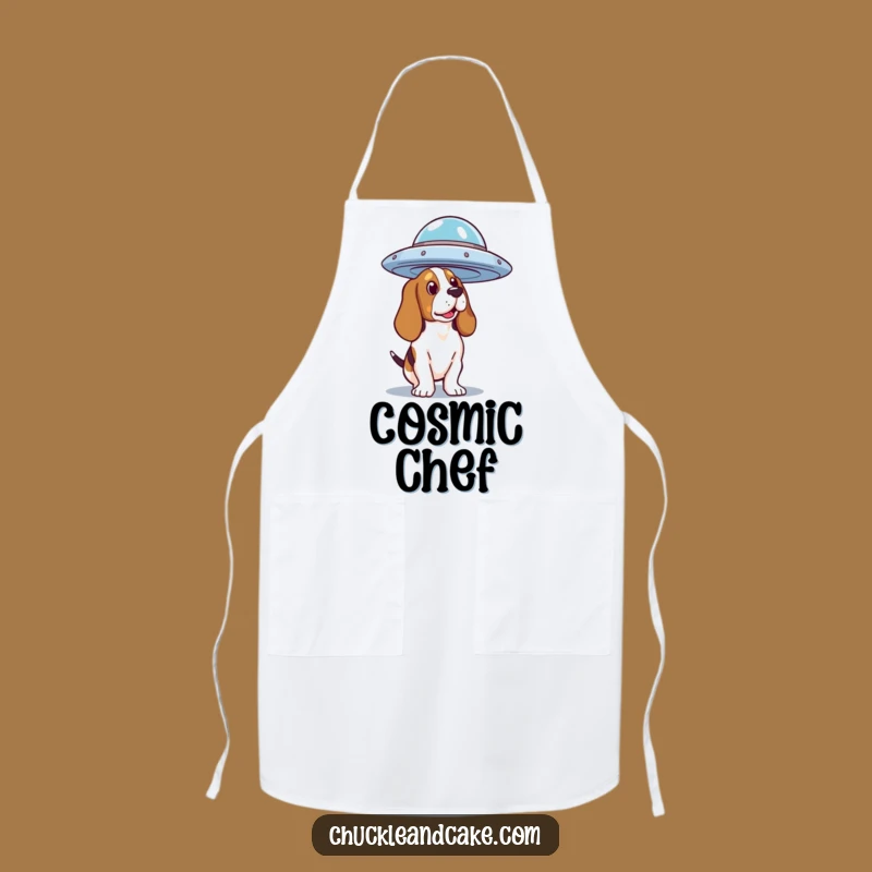 Funny Basset Hound UFO Apron: Humorous Cooking Gear for Alien-Loving Chefs