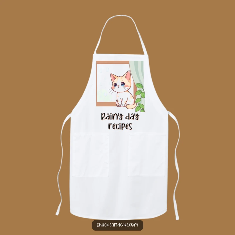 Funny Bobtail Cat Kitchen Apron: Rainy Day Window Watcher