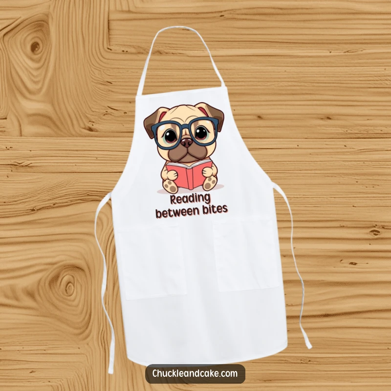 Funny Bullmastiff apron designed for chefs, featuring a dog wearing glasses and reading a tiny book, ready for kitchen duty.