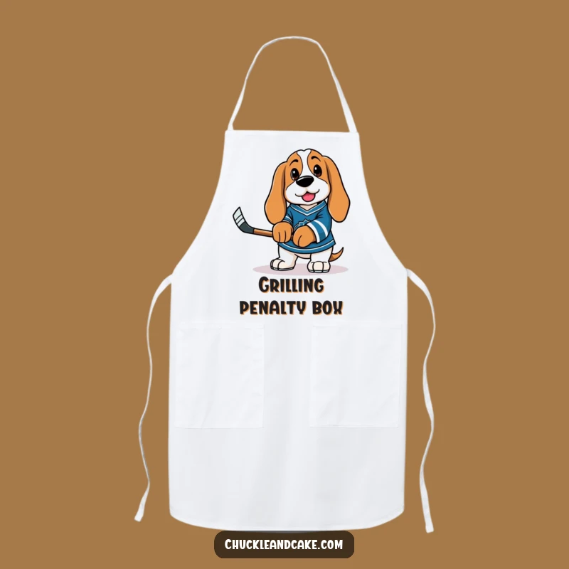 Funny Basset Hound Hockey Apron - Chef's Gift for Game Day Fun
