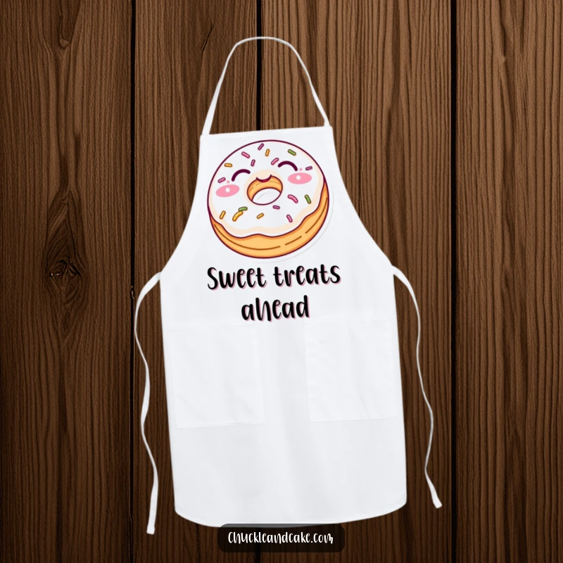 Funny apron featuring a delighted donut with sprinkles playfully winking, making kitchen tasks more enjoyable and humorous.