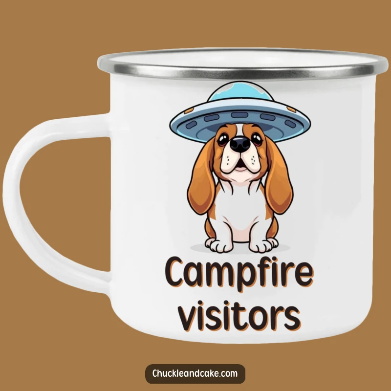 Funny Basset Hound UFO Camping Mug: Outdoor Sci-Fi Cup, Perfect Funny Gift