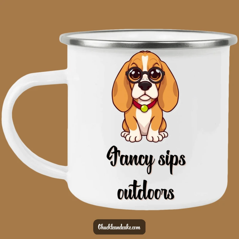 Funny Basset Hound Camping Mug: Regal Monocle Dog - Humorous Outdoor Gift