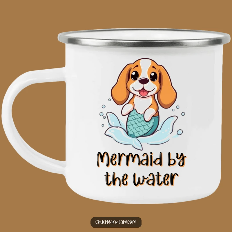 Funny Basset Hound Mermaid Enamel Camping Mug - Ocean Adventure Gift