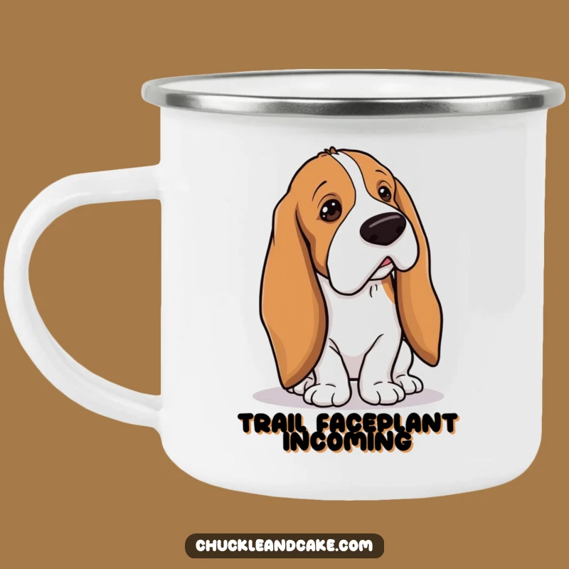 Funny Basset Hound Tripping Camping Mug - Droopy Ears Mishap Cup, Outdoor Funny Gift