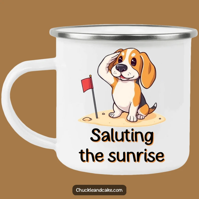Funny Basset Hound Saluting Enamel Camping Mug - Patriotic Adventure Gift