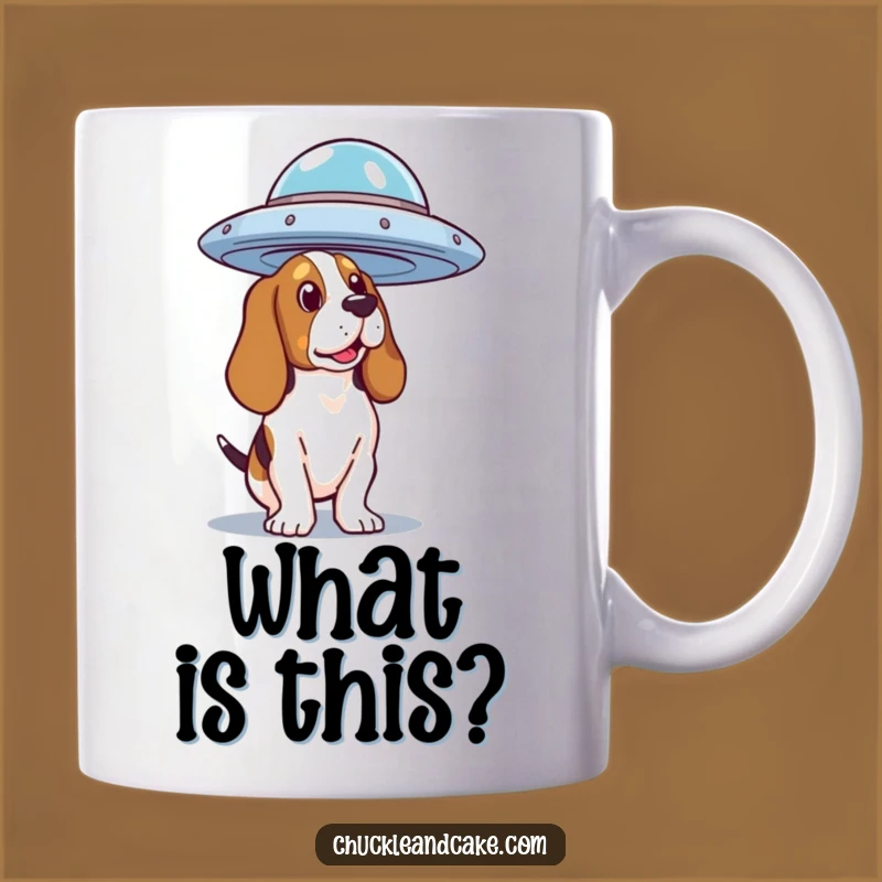 Funny Basset Hound UFO Mug: Hilarious Alien Encounter Gift for Dog & Sci-Fi Fans