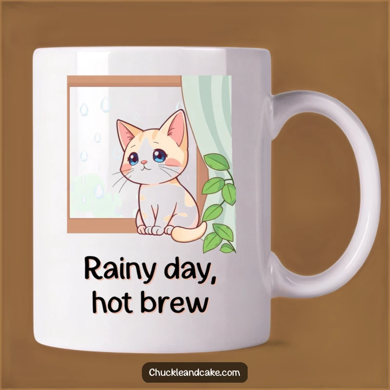 Funny Bobtail Cat Mug: Rainy Day Window Watcher, Perfect Gift