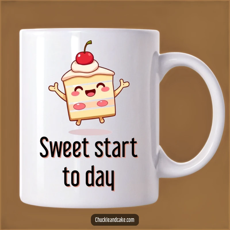Funny Cake Jump Mug: A Beaming Slice's Joy, Perfect Funny Gift for Sweet Celebrations