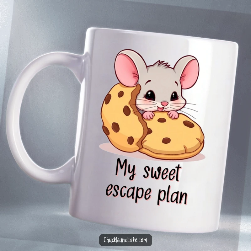 Funny mouse mug, mischievous rodent sneaking a giant cookie, kitchen humor, cute animal art, perfect funny gift for snack lovers.