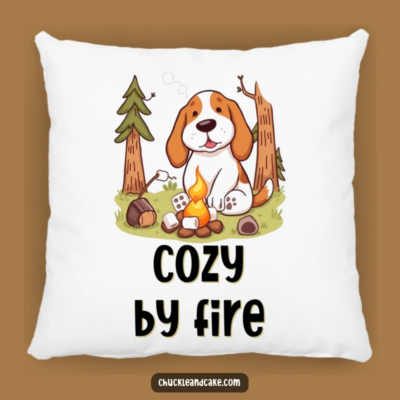 Cozy Funny Basset Hound Campfire Pillow: Soft & Humorous Cushion for Outdoor Lovers