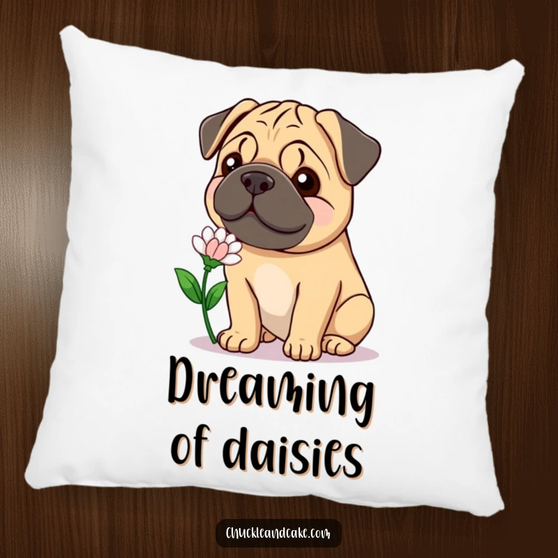 Funny Bullmastiff flower pillow featuring a gentle, smiling dog offering a flower, perfect for cozy, humorous decor.