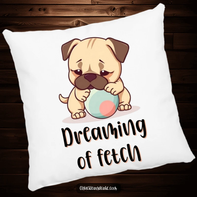 Funny pillow with a Bullmastiff dog gently nudging a bouncing ball, adding cozy and playful charm to any room.