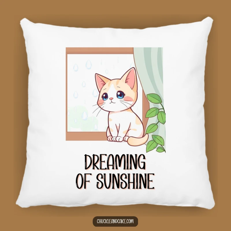 Funny Bobtail Cat Accent Pillow: Rainy Day Window Watcher