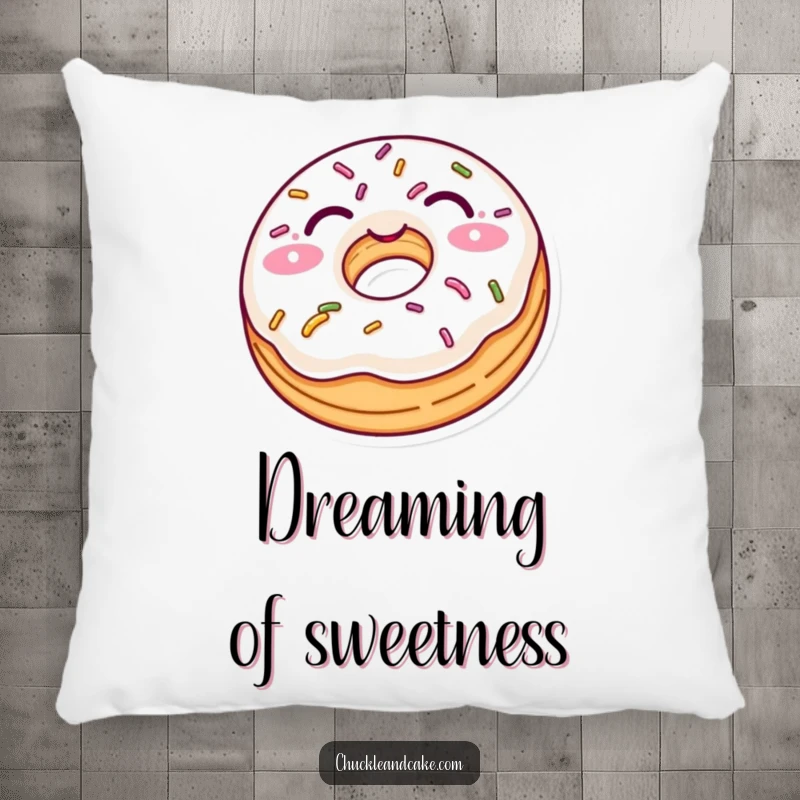 Funny pillow featuring a delighted donut with sprinkles, playfully winking, adding a touch of sweet comfort and charm.