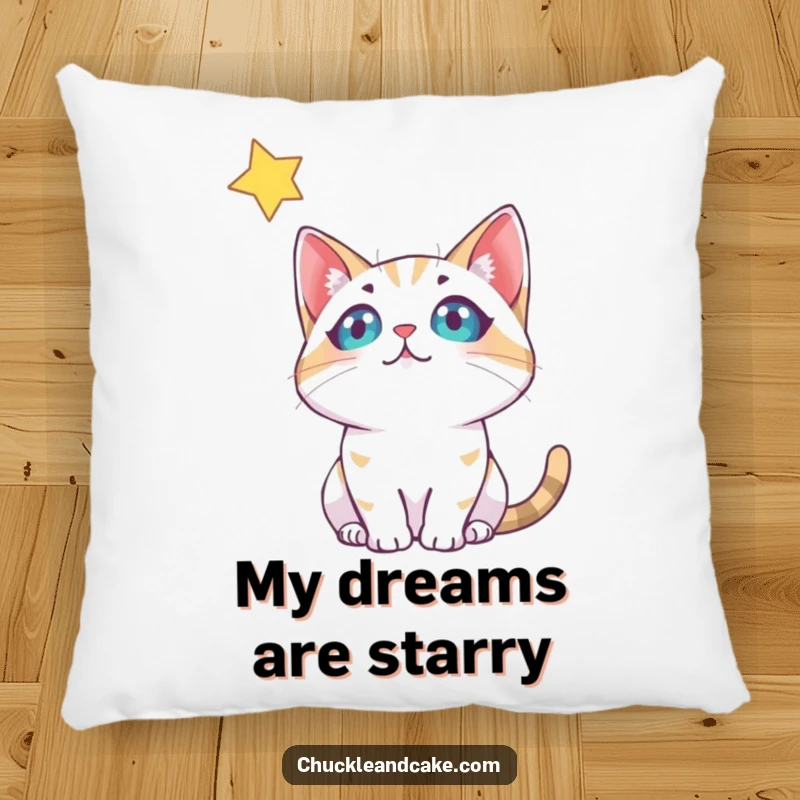 Funny Bobtail Cat Pillow: A cute bobtail cat contemplates a twinkling star, offering decorative charm and cozy support.