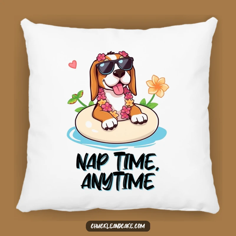 Cozy Funny Basset Hound Vacation Pillow: Comfy & Tropical Decor