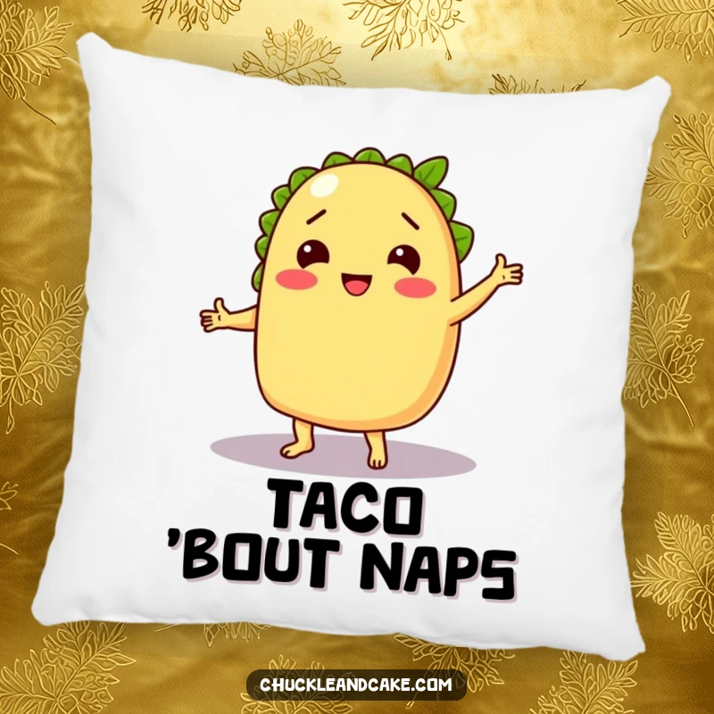 Funny pillow featuring a chuckling taco dancing with a lime, providing comfort and a touch of festive humor.