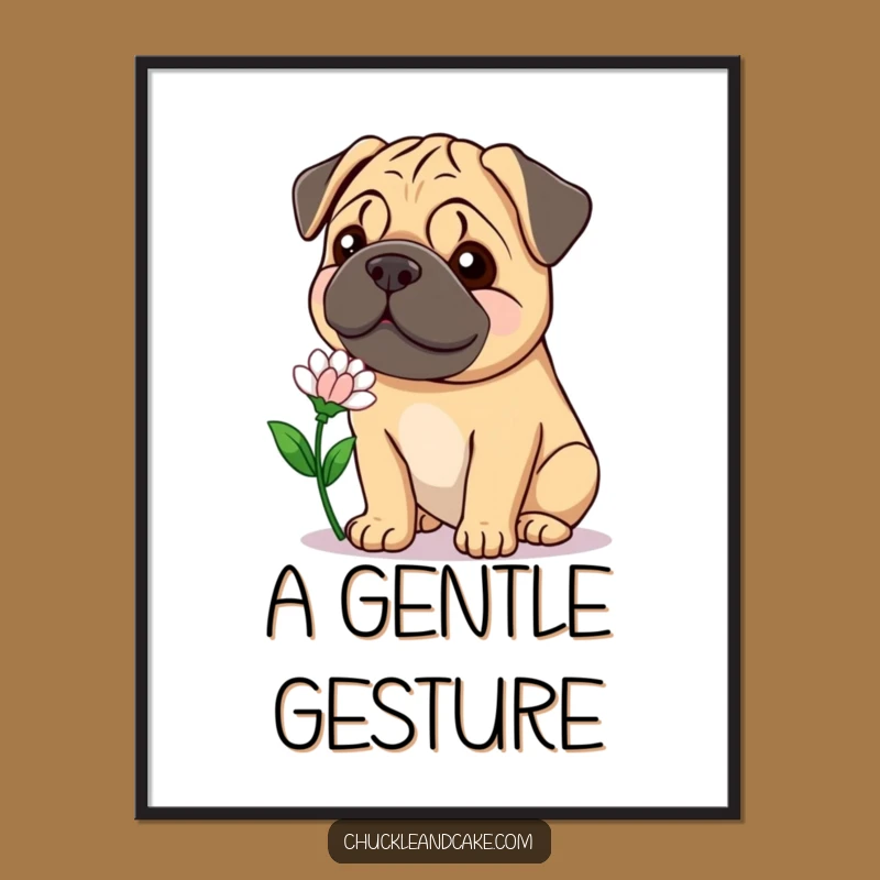 Funny Bullmastiff Flower Digital Art - Gentle Smile Print, Humorous Decor!