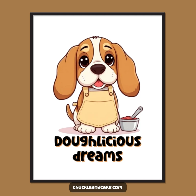 Funny Basset Hound Digital Art: Droopy-Eared Chef - Humorous Dog Wall Decor Print
