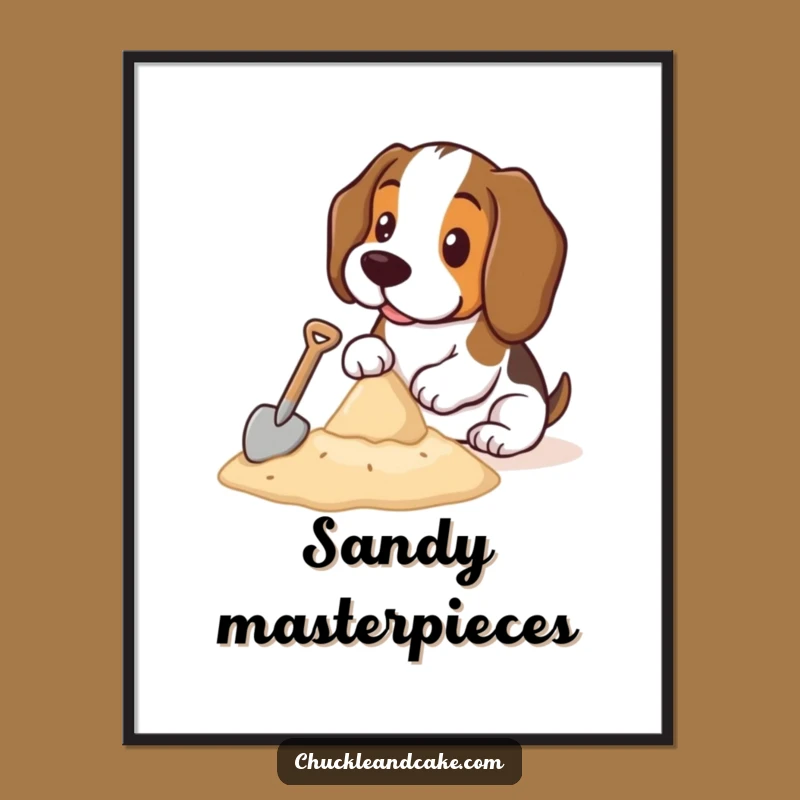 Funny Basset Hound Sandcastle Digital Art: Instant Humorous Dog Decor