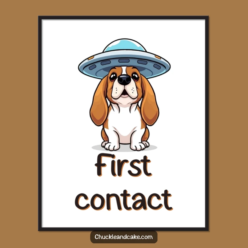 Funny Basset Hound UFO Digital Art: Sci-Fi Decor Download, Perfect Funny Gift