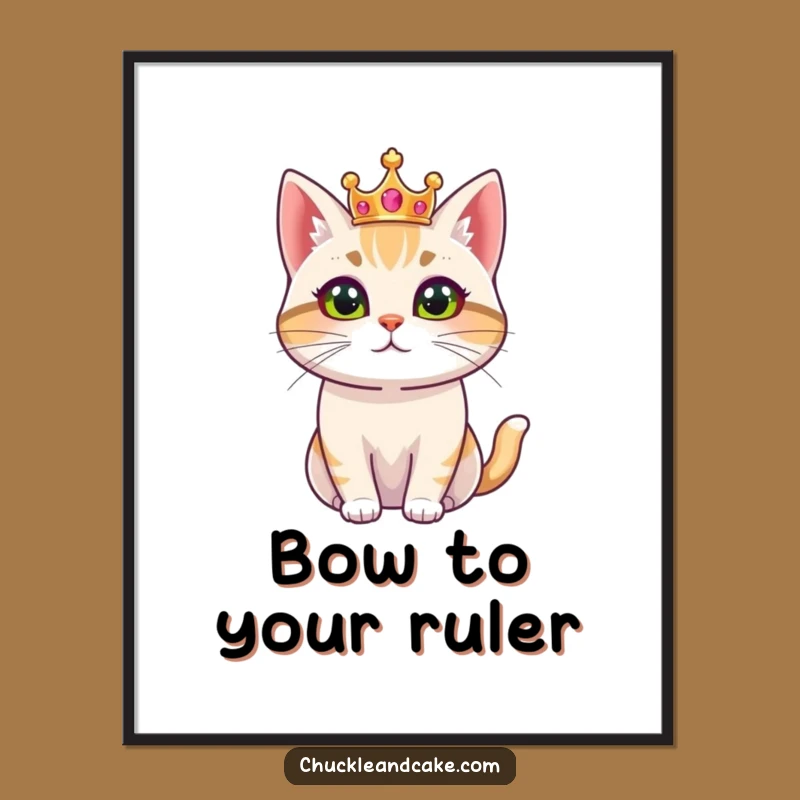 Funny Bobtail Cat Digital Art: Regal Monarch in Crown