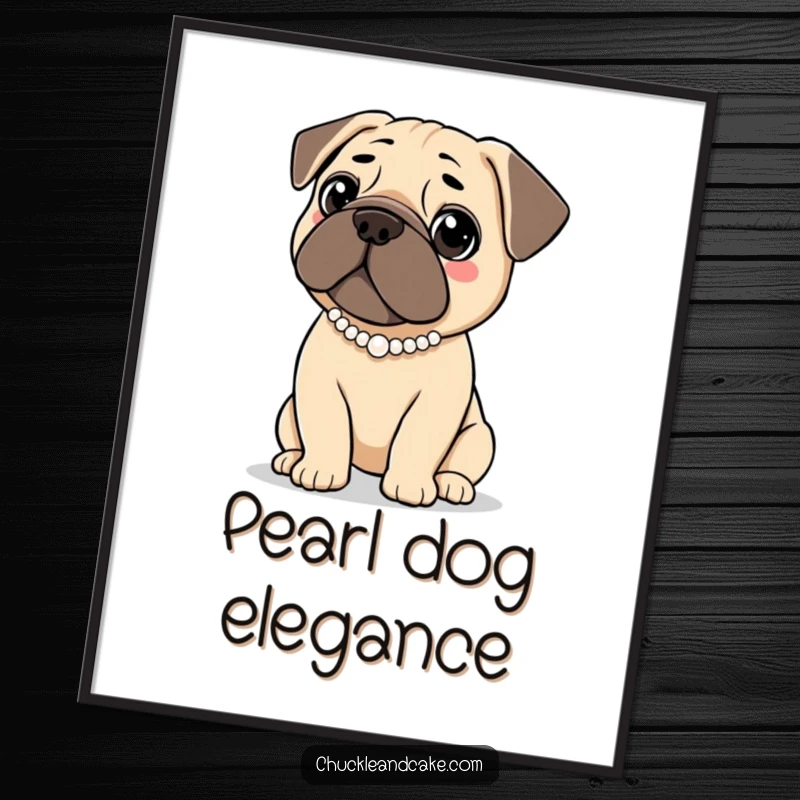 Funny digital art print of a Bullmastiff dog wearing a pearl necklace, looking elegantly poised, ready to add sophistication.
