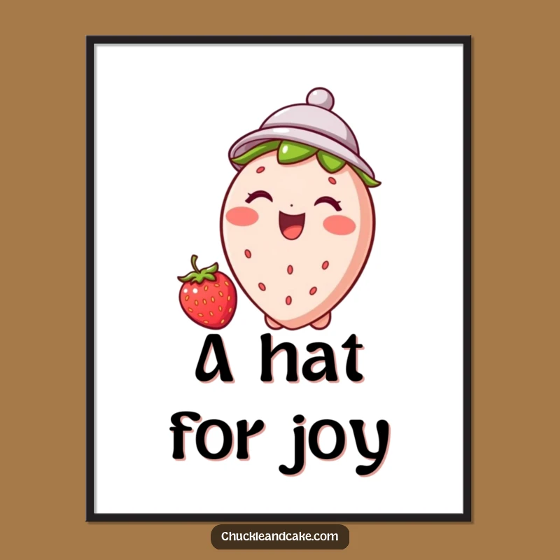Funny Strawberry Hat Digital Art: Adorable Fruit Decor for Instant Joy