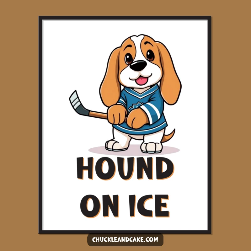 Funny Basset Hound Hockey Digital Art - Instant Goofy Fan Decor