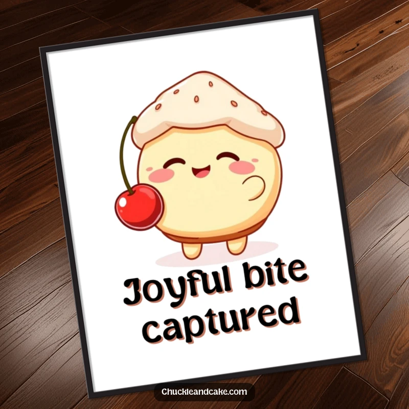 Funny digital artwork of a giggling muffin with rosy cheeks bouncing a cherry, ready to spread sweet cheer digitally.