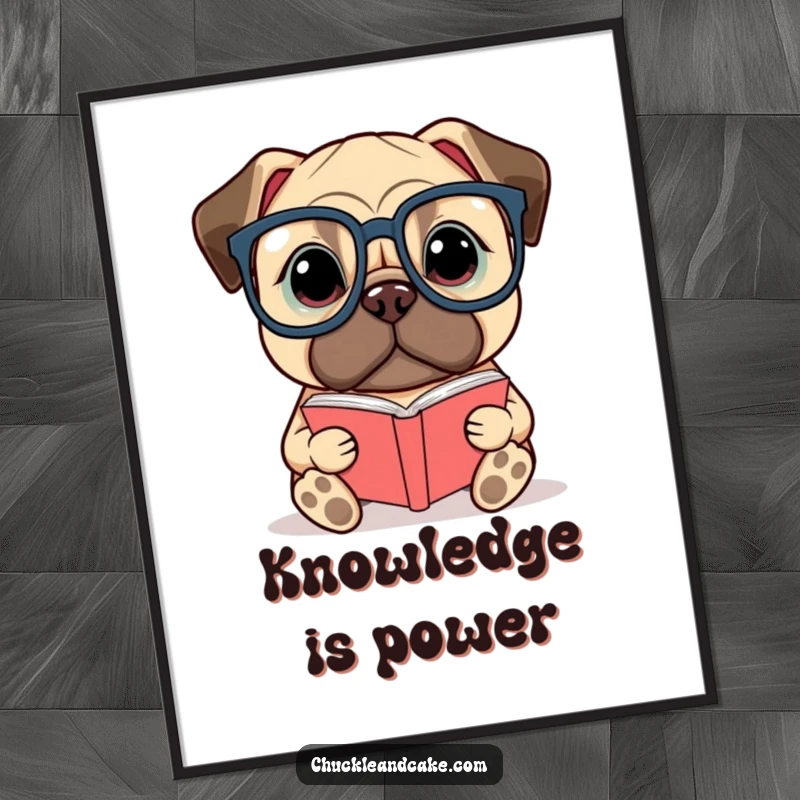 Funny Bullmastiff digital art print of a dog wearing glasses reading a small book, ideal for printable wall decor.