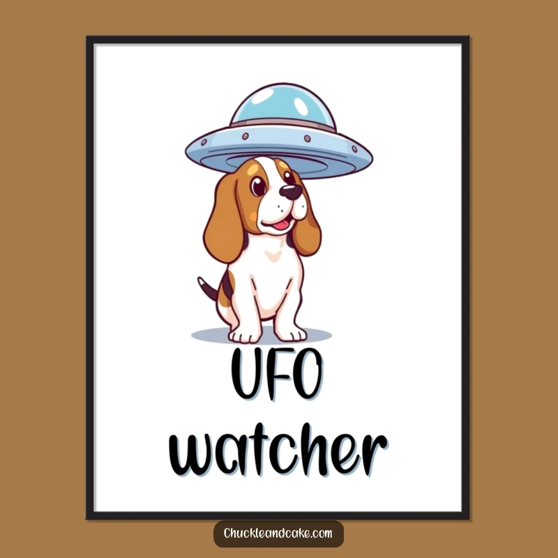 Instant Download Funny Basset Hound UFO Art: Humorous Sci-Fi Dog Print
