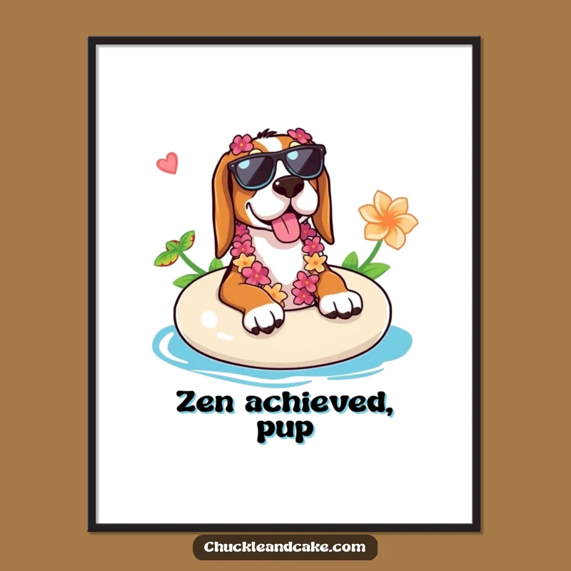 Funny Basset Hound Vacation Digital Art: Instant Tropical Decor
