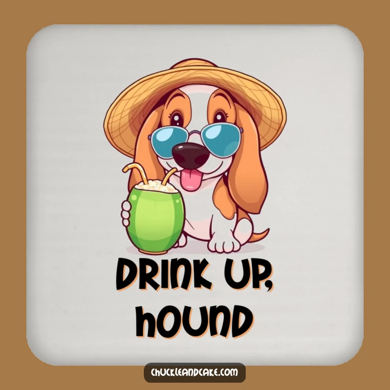 Funny Basset Hound Tropical Coaster: Island Vibe Table Protection