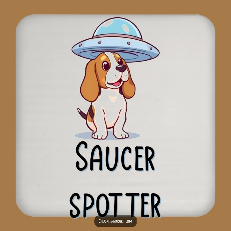 Funny Basset Hound UFO Coaster Set: Humorous Drink Protection from Another Galaxy