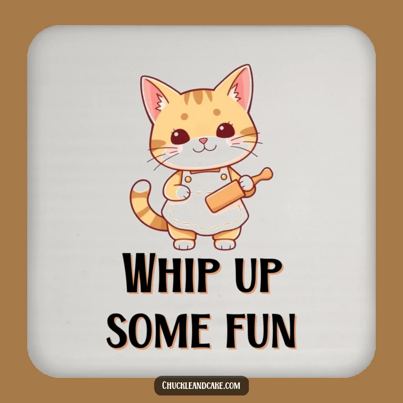 Funny Bobtail Baker Cat Coaster Set: Protect Surfaces With Culinary Flair