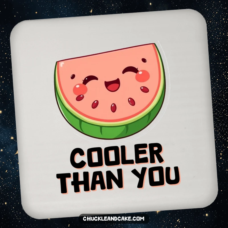 Funny watermelon slice coaster with seeds winking, a small but humorous accessory to protect surfaces with a cheerful fruit design.