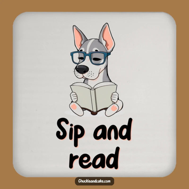Funny Grand Dane Glasses Drink Coaster: Bookish Dane Protector, Hilarious Gift!