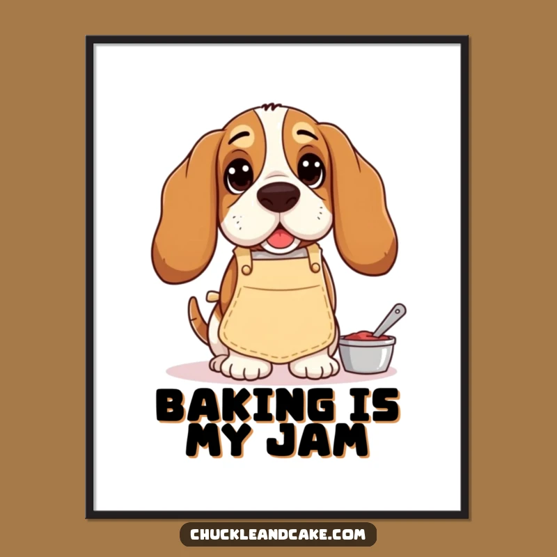 Funny Basset Hound Baking Poster: Droopy-Eared Chef Art - Humorous Wall Decor Gift
