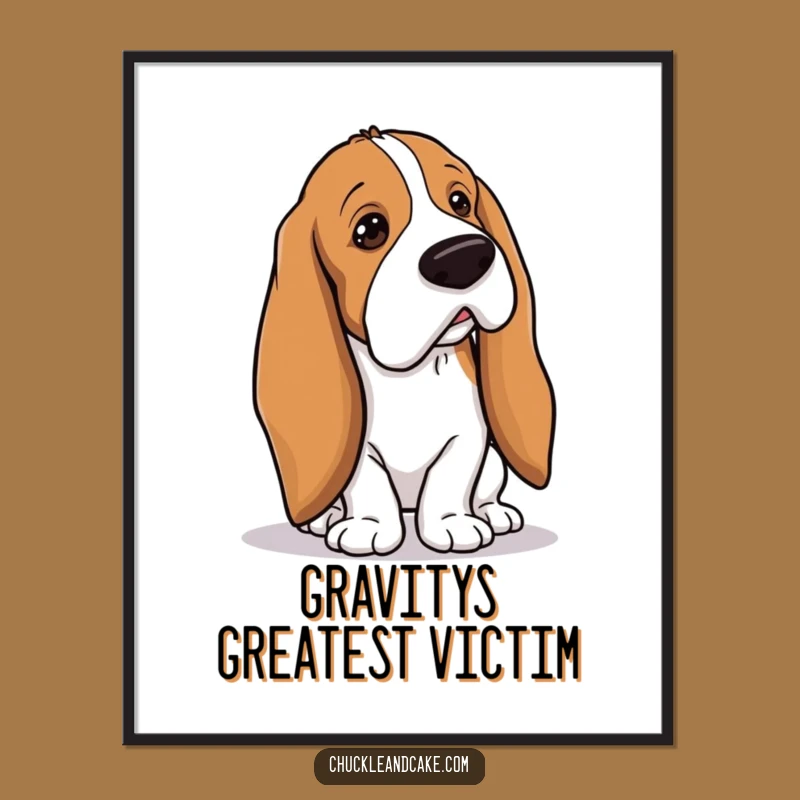 Funny Basset Hound Tripping Art Print - Droopy Ears Mishap Decor, Charming Funny Gift