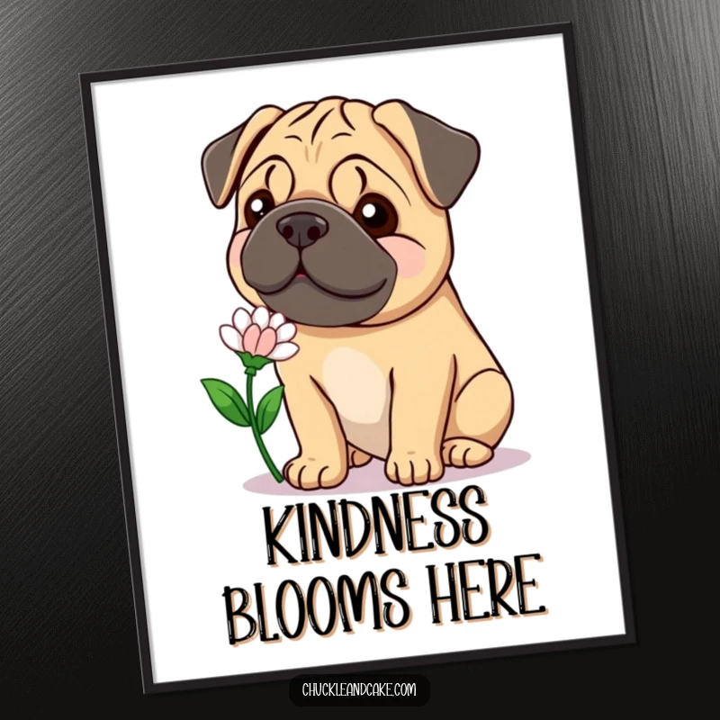 Funny Bullmastiff flower poster showing a gentle, smiling dog offering a flower, ideal for humorous and heartwarming wall art.