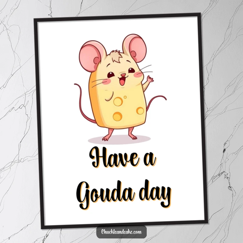 Funny slice of cheese with mice ears wiggling and performing a jig, a poster showcasing a dancing food character with artistic flair.