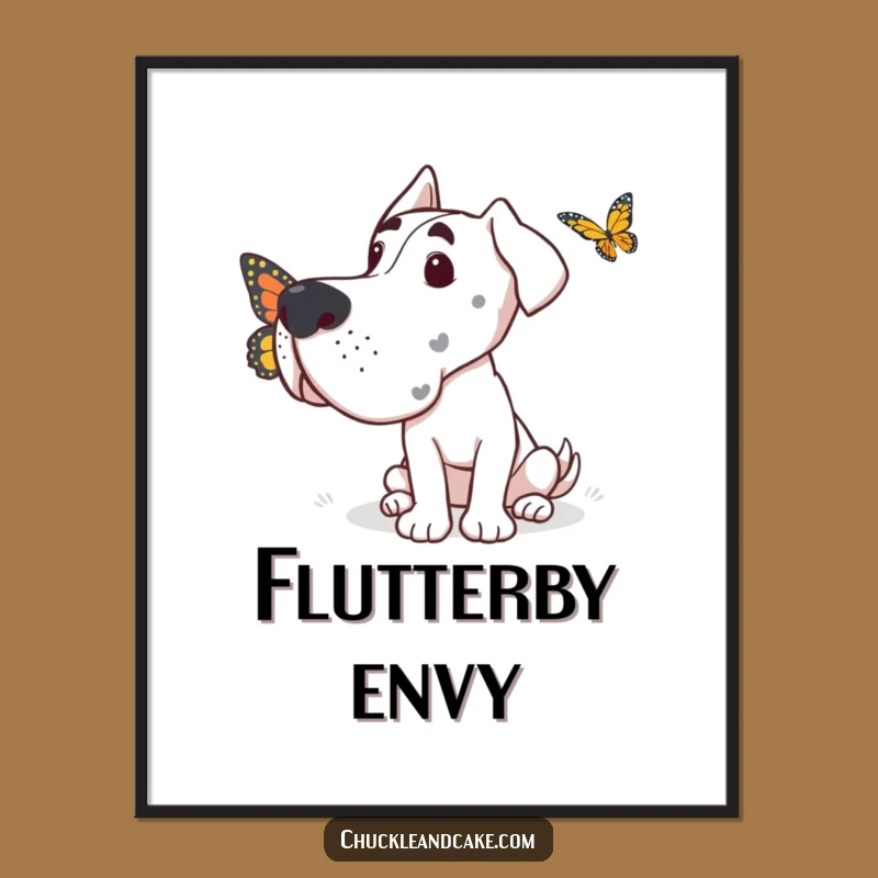 Funny Grand Dane Butterfly Curiosity Poster: Charming Wall Art & Humorous Gift