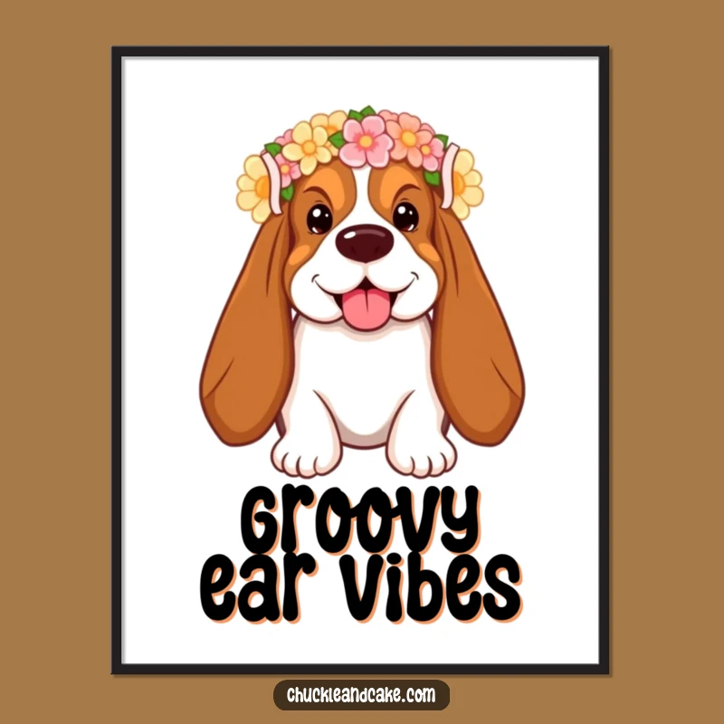 Funny Floral Basset Hound Poster - Whimsical Wall Art for Dog Lovers