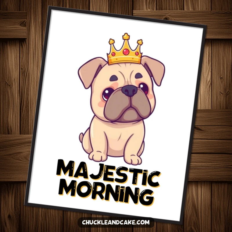 Funny Bullmastiff king poster showing a proud dog wearing a small crown, ideal for humorous, majestic wall art.