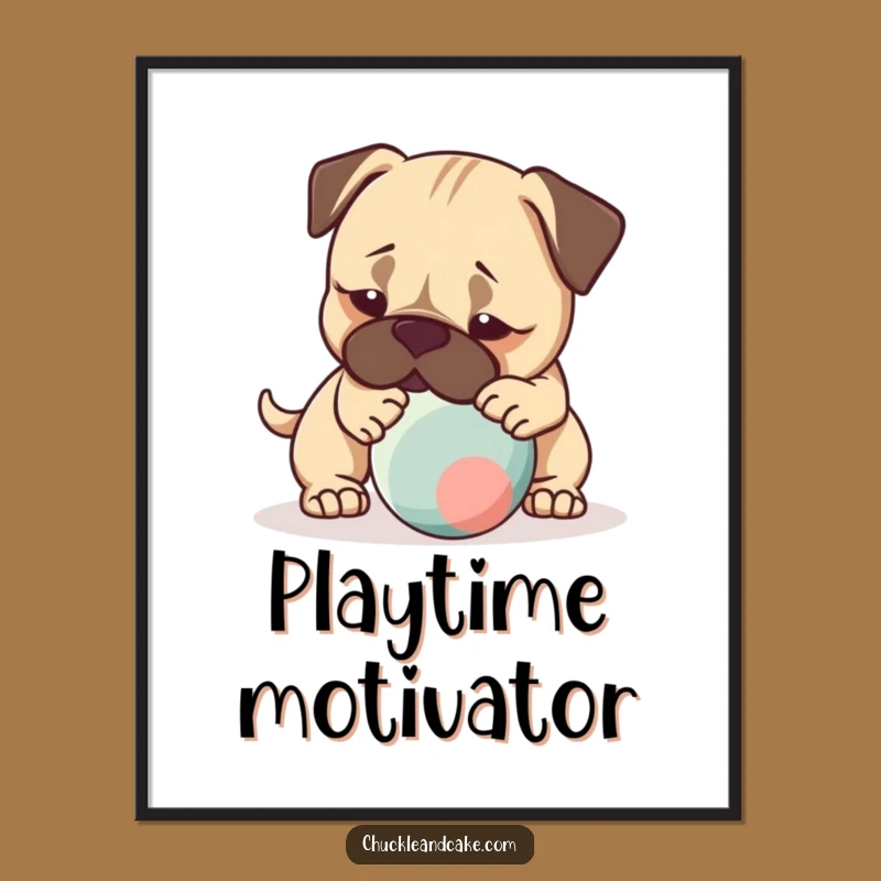 Funny Bullmastiff Playtime Poster - Nudging Ball Art, Perfect Action Decor Gift