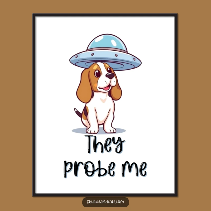 Funny Basset Hound UFO Poster: Humorous Sci-Fi Dog Art for Extraterrestrial Enthusiasts