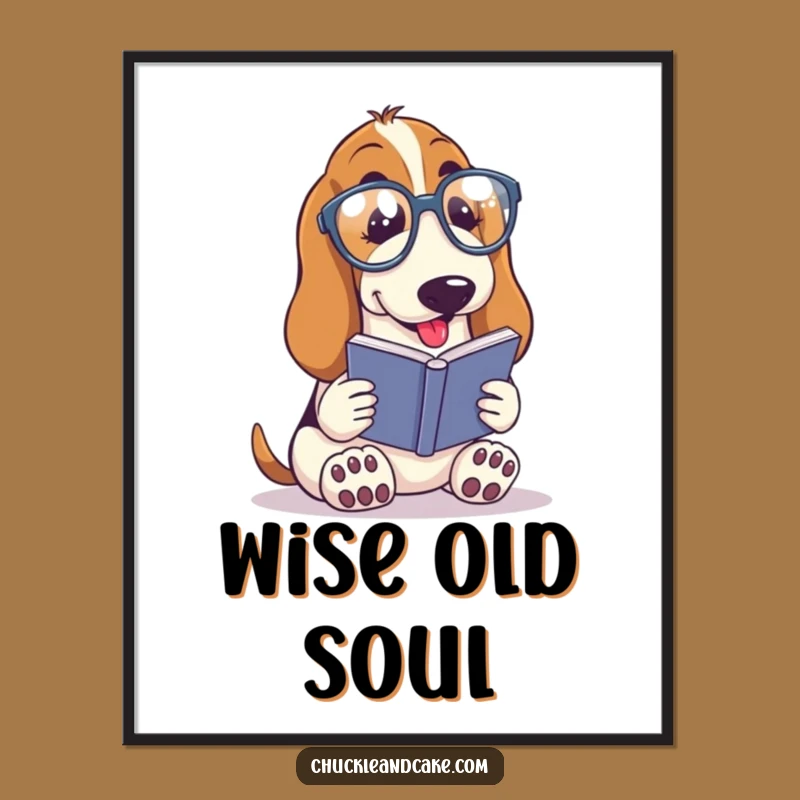 Funny Basset Hound Reader Art Print - Spectacles & Book Decor, Charming Funny Gift